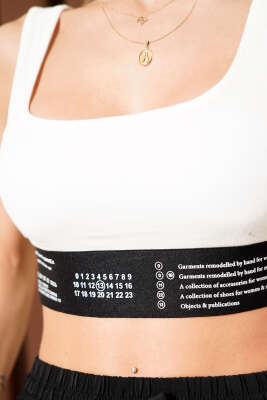 Baskı Detaylı Fitilli Büstiyer Beyaz - Kadın Giyim Modelleri