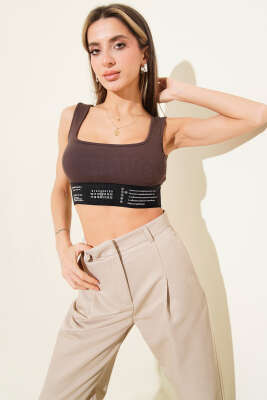 Baskı Detaylı Fitilli Büstiyer Kahve - Kadın Giyim Modelleri