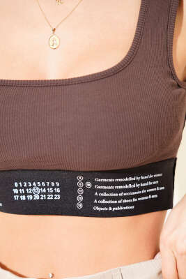 Baskı Detaylı Fitilli Büstiyer Kahve - Kadın Giyim Modelleri