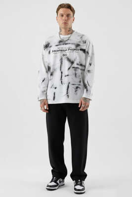 Baskılı Batik Erkek Sweatshirt Ekru - Erkek Sweatshirt