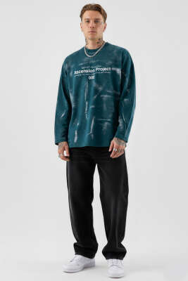 Baskılı Batik Erkek Sweatshirt Petrol - Erkek Sweatshirt