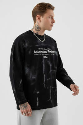 Baskılı Batik Erkek Sweatshirt Siyah - Erkek Sweatshirt