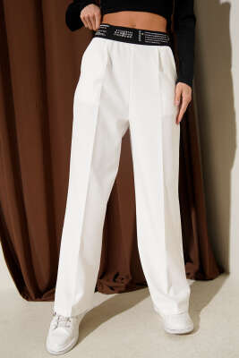 Baskılı Bel Lastikli Palazzo Pantolon Ekru - Kadın Giyim Modelleri