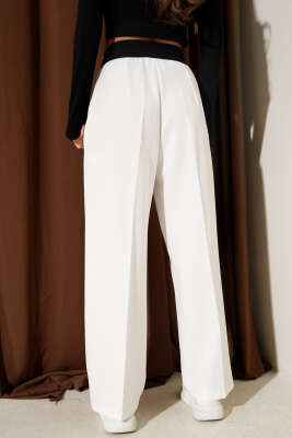 Baskılı Bel Lastikli Palazzo Pantolon Ekru - Kadın Giyim Modelleri