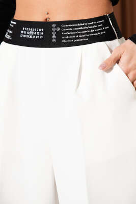 Baskılı Bel Lastikli Palazzo Pantolon Ekru - Kadın Giyim Modelleri