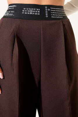 Baskılı Bel Lastikli Palazzo Pantolon Kahve - Kadın Giyim Modelleri