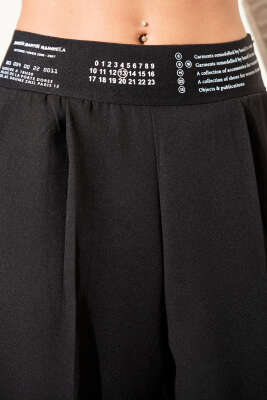 Baskılı Bel Lastikli Palazzo Pantolon Siyah - Kadın Giyim Modelleri