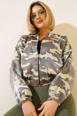 Baskılı Dokuma Ceket Kamuflaj - Kadın Giyim Modelleri
