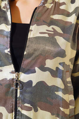 Baskılı Dokuma Ceket Kamuflaj - Kadın Giyim Modelleri