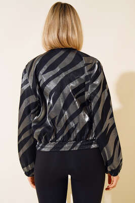 Baskılı Dokuma Ceket Siyah Gri - Kadın Giyim Modelleri