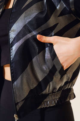 Baskılı Dokuma Ceket Siyah Gri - Kadın Giyim Modelleri