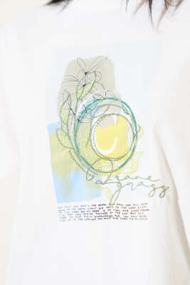 Baskılı Etek Ucu Lastikli Ekru - Kadın Giyim Modelleri