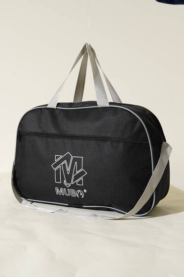 Baskılı Fermuarlı Büyük Spor Çanta Siyah - Kol Çantası