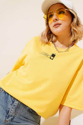 Baskılı Kısa Kol T-shirt Sarı 