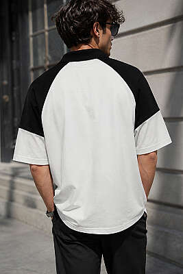 Baskılı Polo Yaka Oversize Erkek T-shirt Beyaz - Erkek T-shirt