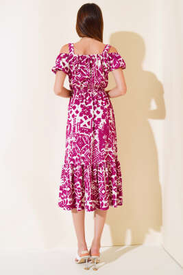 Baskılı Seul Volenli Elbise Menekşe - Kadın Giyim Modelleri