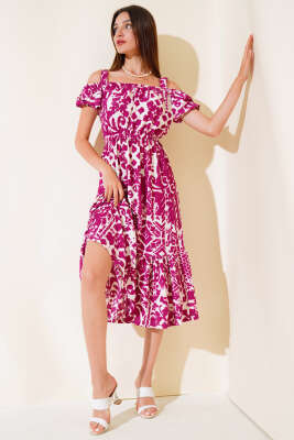 Baskılı Seul Volenli Elbise Menekşe - Kadın Giyim Modelleri