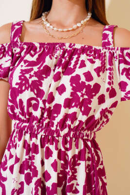 Baskılı Seul Volenli Elbise Menekşe - Kadın Giyim Modelleri