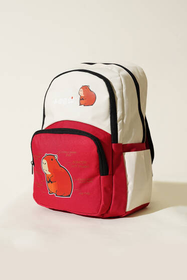 Baskılı Sırt Çantası Kırmızı - Sırt Çantası