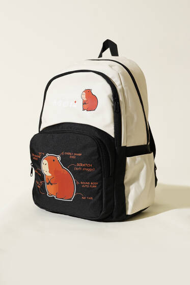 Baskılı Sırt Çantası Siyah - Sırt Çantası