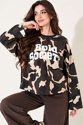 Baskılı Sweatshirt Kamuflaj - Kadın Giyim Modelleri