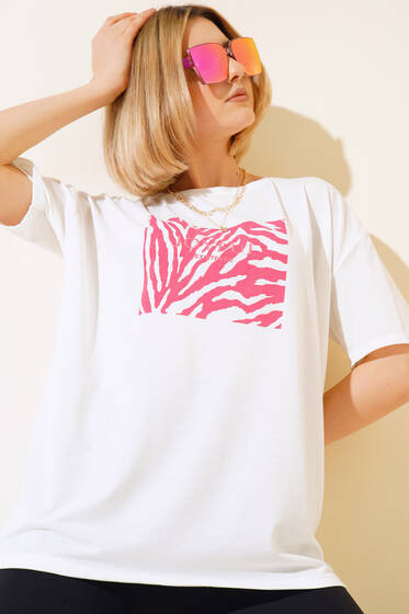 Baskılı T-Shirt Fuşya - Yeni Giyim