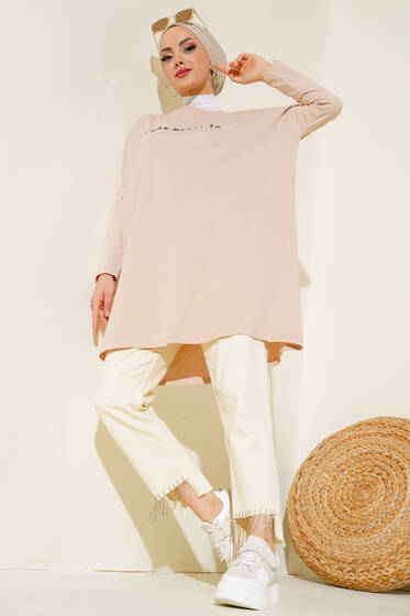 Baskılı Uzun Tunik Latte - Tunik