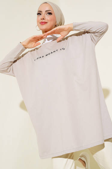 Baskılı Uzun Tunik Vizon - Tunik