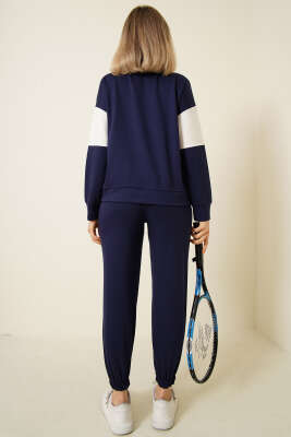 Baskılı Yaka Fermuarlı Sweat İkili Takım Lacivert - Kadın Giyim Modelleri