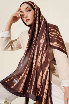 Batik Akış Çizgili Soft Şal Kahve - Başörtüsü