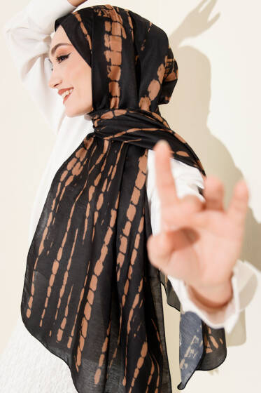 Batik Akış Çizgili Soft Şal Siyah - Başörtüsü