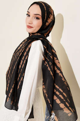 Batik Akış Çizgili Soft Şal Siyah - Başörtüsü