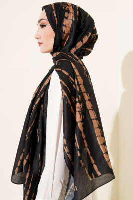 Batik Akış Çizgili Soft Şal Siyah - Başörtüsü