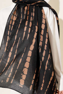 Batik Akış Çizgili Soft Şal Siyah - Başörtüsü