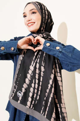 Batik Akış Çizgili Soft Şal Siyah Füme - Başörtüsü