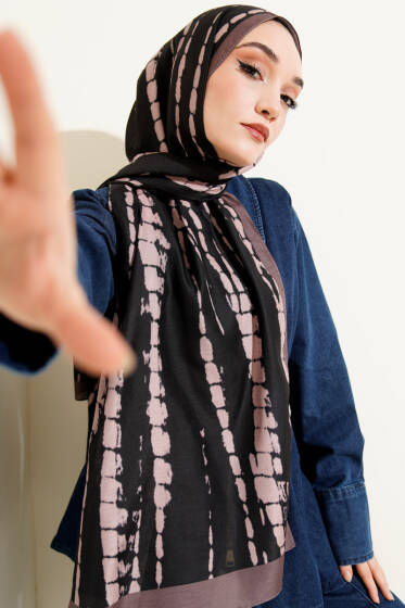 Batik Akış Çizgili Soft Şal Siyah Vizon - Başörtüsü