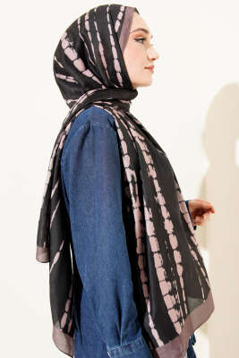 Batik Akış Çizgili Soft Şal Siyah Vizon - Başörtüsü