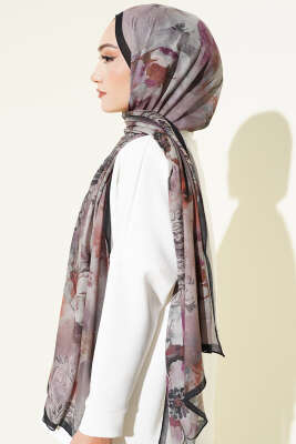 Batik Çiçek Desen Rami Şal Oranj - Başörtüsü
