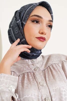 Batik Çini Desen Soft Eşarp Antrasit - Başörtüsü