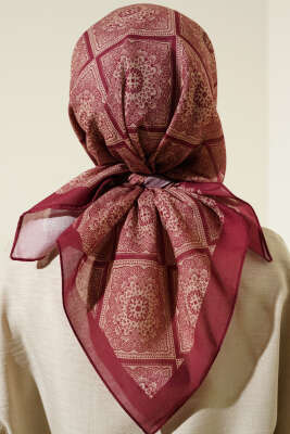 Batik Çini Desen Soft Eşarp Bordo - Başörtüsü