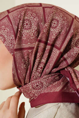 Batik Çini Desen Soft Eşarp Bordo - Başörtüsü