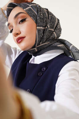 Batik Çini Desen Soft Eşarp Füme 