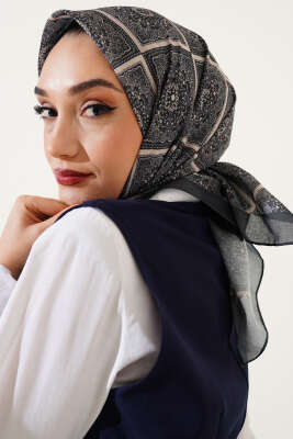 Batik Çini Desen Soft Eşarp Füme - Başörtüsü