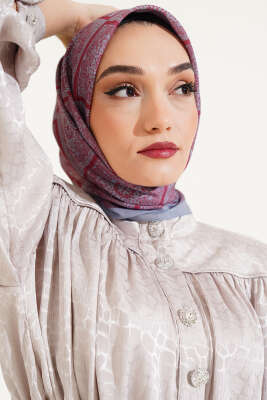 Batik Çini Desen Soft Eşarp Gri - Başörtüsü