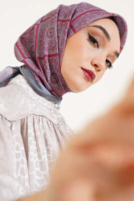 Batik Çini Desen Soft Eşarp Gri 