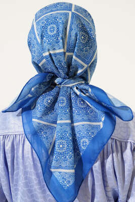 Batik Çini Desen Soft Eşarp İndigo - Başörtüsü