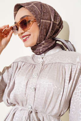 Batik Çini Desen Soft Eşarp Kahve - Başörtüsü