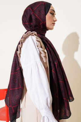Batik Çini Desen Soft Şal Bordo - Başörtüsü