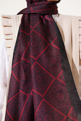Batik Çini Desen Soft Şal Bordo - Başörtüsü