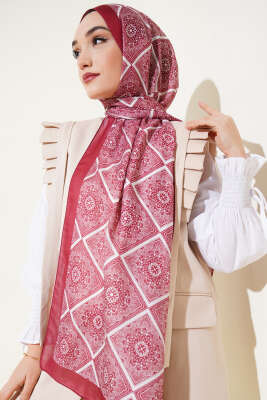 Batik Çini Desen Soft Şal Burgonya - Başörtüsü